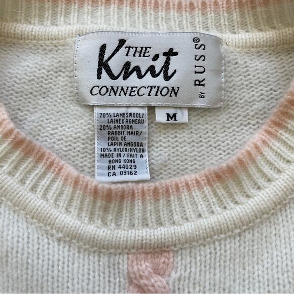Russ Knit Connection Lambswool Angora Cream Blush Pink Vintage Sweater M - Picture 3 of 8